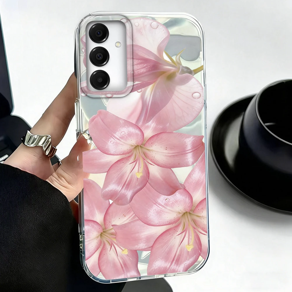 Lilienblumen-Kunstdesign Koreanische Handyhülle für Samsung Galaxy A16 A56 A17 A54 A55 A07 A34 A26 A37 A15 A25 A57 Mädchen Cover