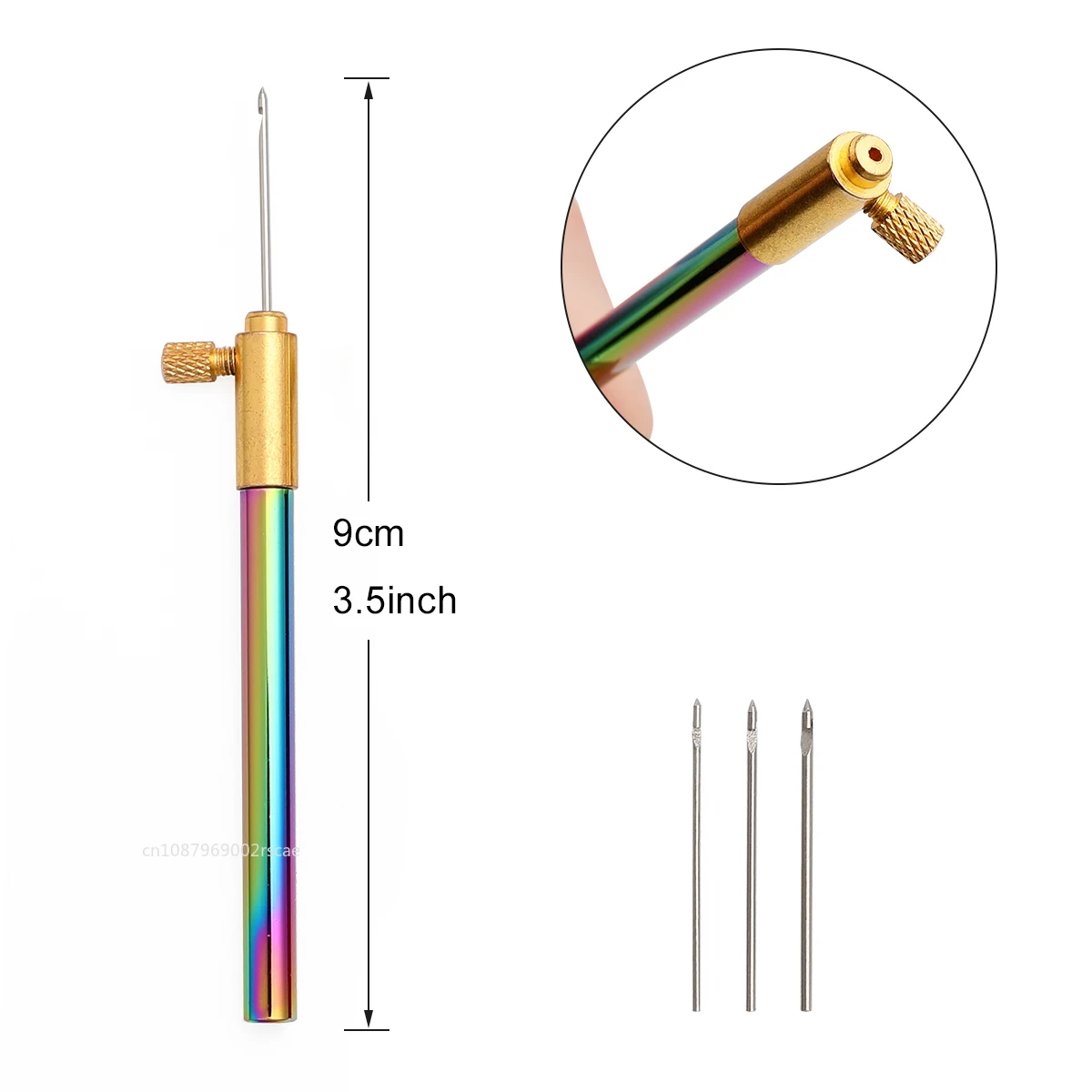 Tambor de aguja para bordar, gancho de ganchillo, mango de gancho Luneville con juego de 3 agujas, herramienta de bordado de cuentas con purpurina S Couture Luneville