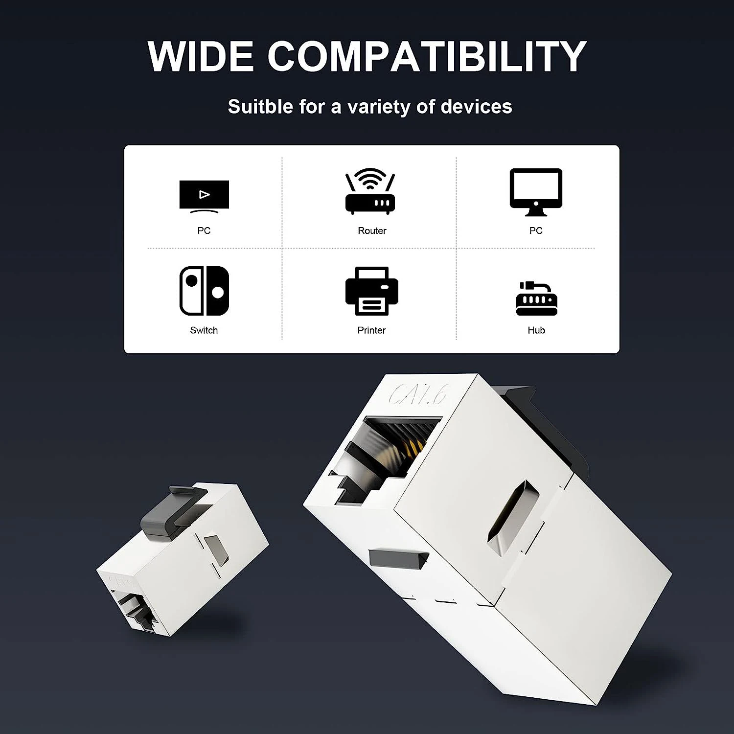 Zoerax 2 Stuks Cat7 Cat6a Cat6 Cat5e Keystone Coupler, Rj45 Keystone Jack Inline Coupler Sheilded Rj45 8p8c Tot 10Gbps