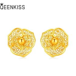 Qeenkiss Eg5441 Sieraden Feest Bruiloft Kerstcadeau Bloem 24kt Gouden Oorknopjes Voor Vrouwen Vriendin Bruid Moeder