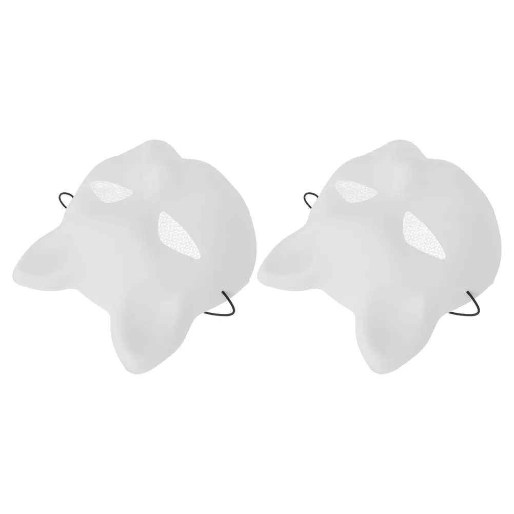 

2 Pcs Cat Face Mask Blank White PVC Masks Halloween Cosplay Party DIY Decorate Fox Mask Lightweight Comfortable Handpainted Art