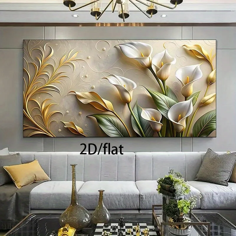 1pc frameless Canvas Painting 2D Flat White Calla Lilies Flower Abstract Canvas Prints Poster Large Horizontal Modern Botanical