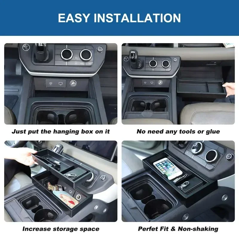 

For Land Rover Defender 90 110 130 2020-25 ABS black car central control double-layer storage box mobile phone tray accessories