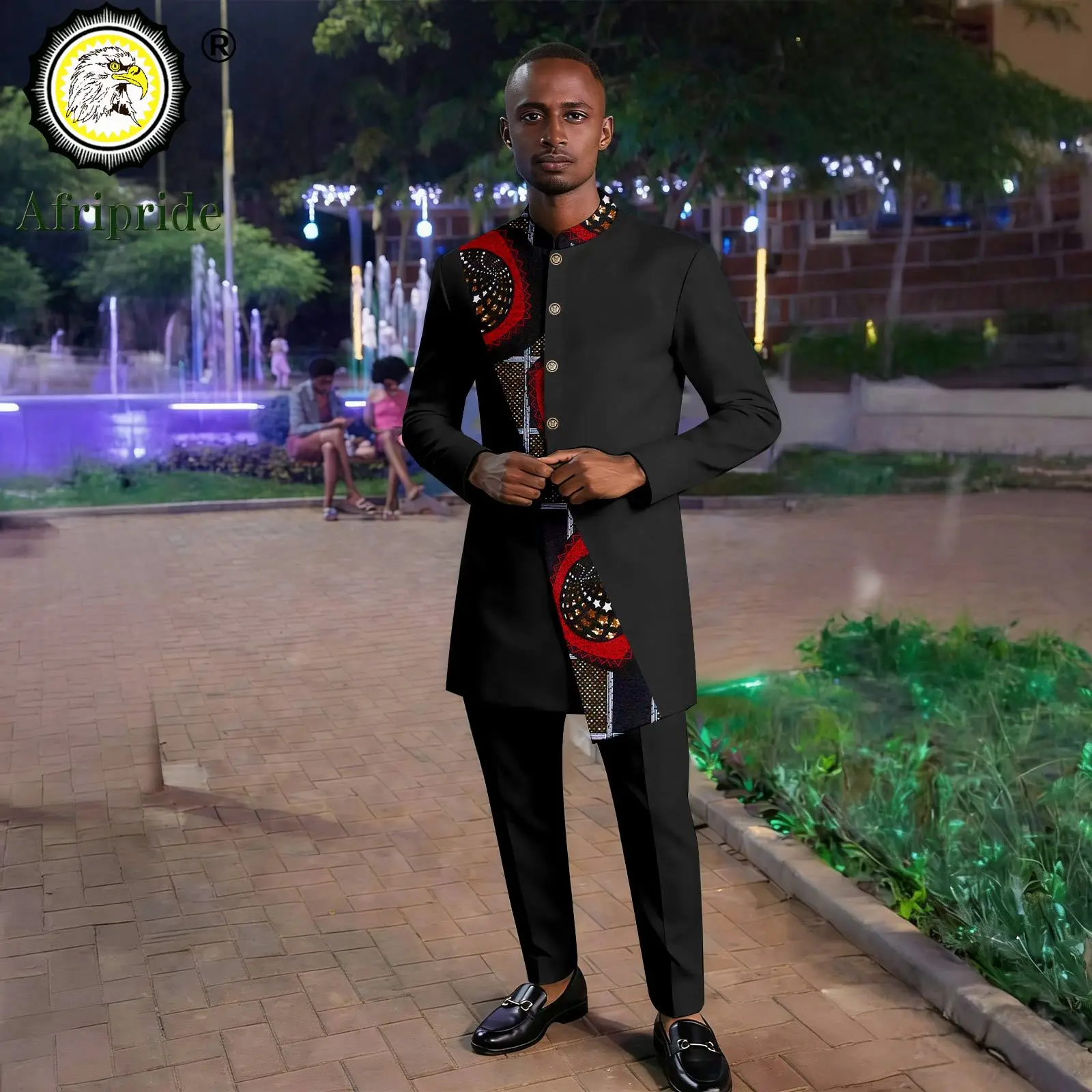 Dashiki Men Suit Slim Fit Single Breasted Print Lined Blazer and Trousers Set Outfits African Clothes Traditonal Attire 2616056