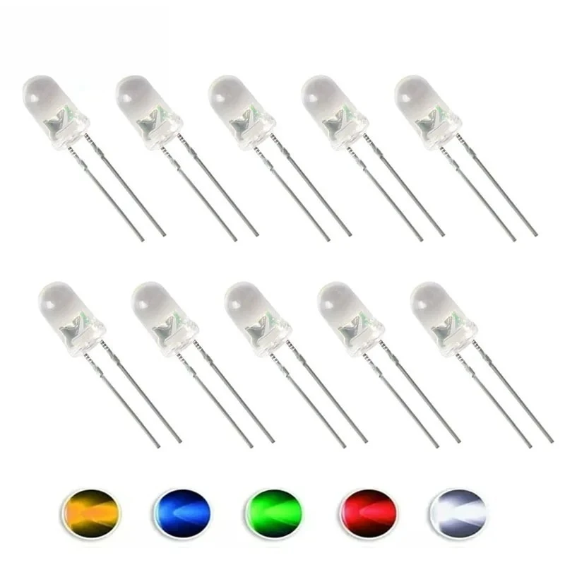 50/100PCS 5mm LED Diodes F5 Multicolor Diodes Red/Green/Blue/Yellow/white Emitting Diodes Kit for DIY Electronics Arduino