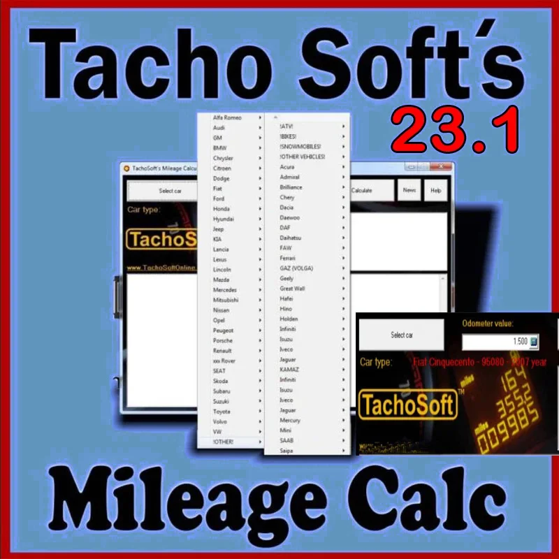 

Car accessories tools Mileage TachoSoft Mileage Calculator 23.1 SOFTWARE