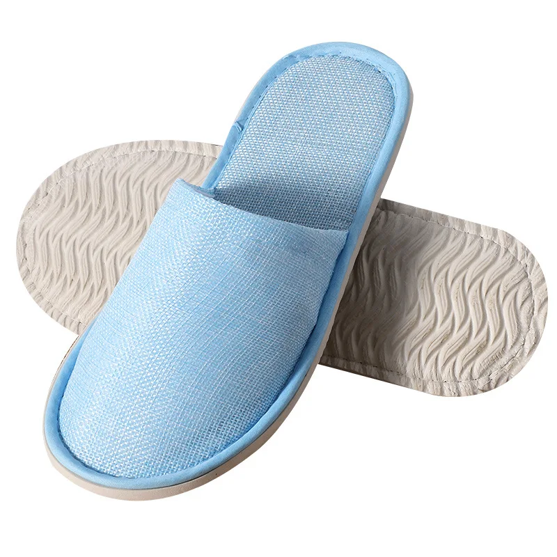 Custom Hotel Disposable Slippers Summer New Linen Hotel Home Travel Fleece Slippers Customizable