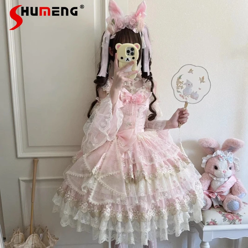 

Original Sweet Princess Lolita Dress Set JSK Autumn New Girl's Slim Elegant Knee-Length Dress Woman's Wedding Dresses Vestidos