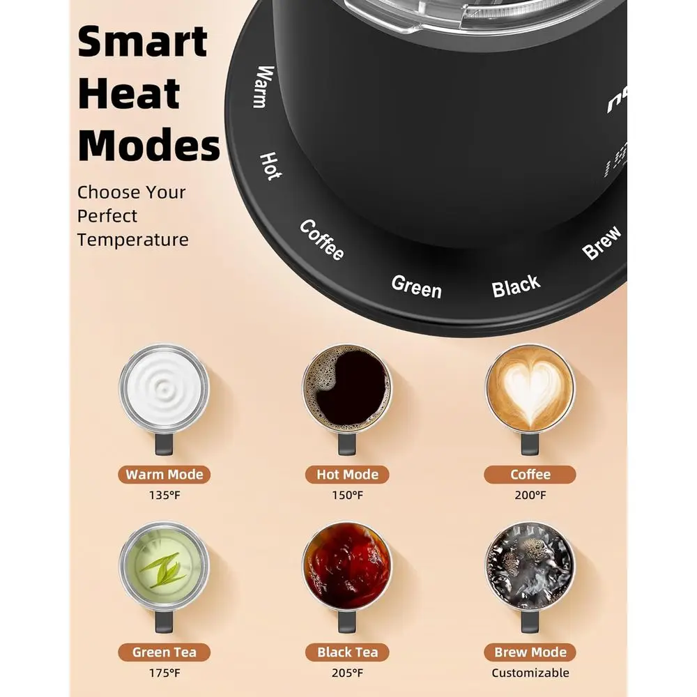 Rechargeable 16oz Smart Heating Coffee Mug with LED, Custom Brew Modes, Double-Wall Insulation, 5-Hour Battery Life, Auto-Off