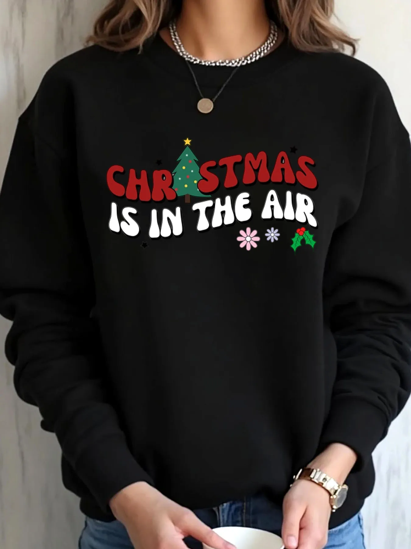 

Женская толстовка большого размера с принтом рождественской елки, уличная одежда