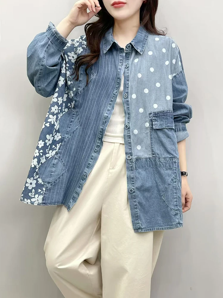 Max LuLu Autumn Korean Printed Clothes Womens Fashion Loose Striped Denim Shirts Ladies Leisure Floral Blouses Classic Dot Tops