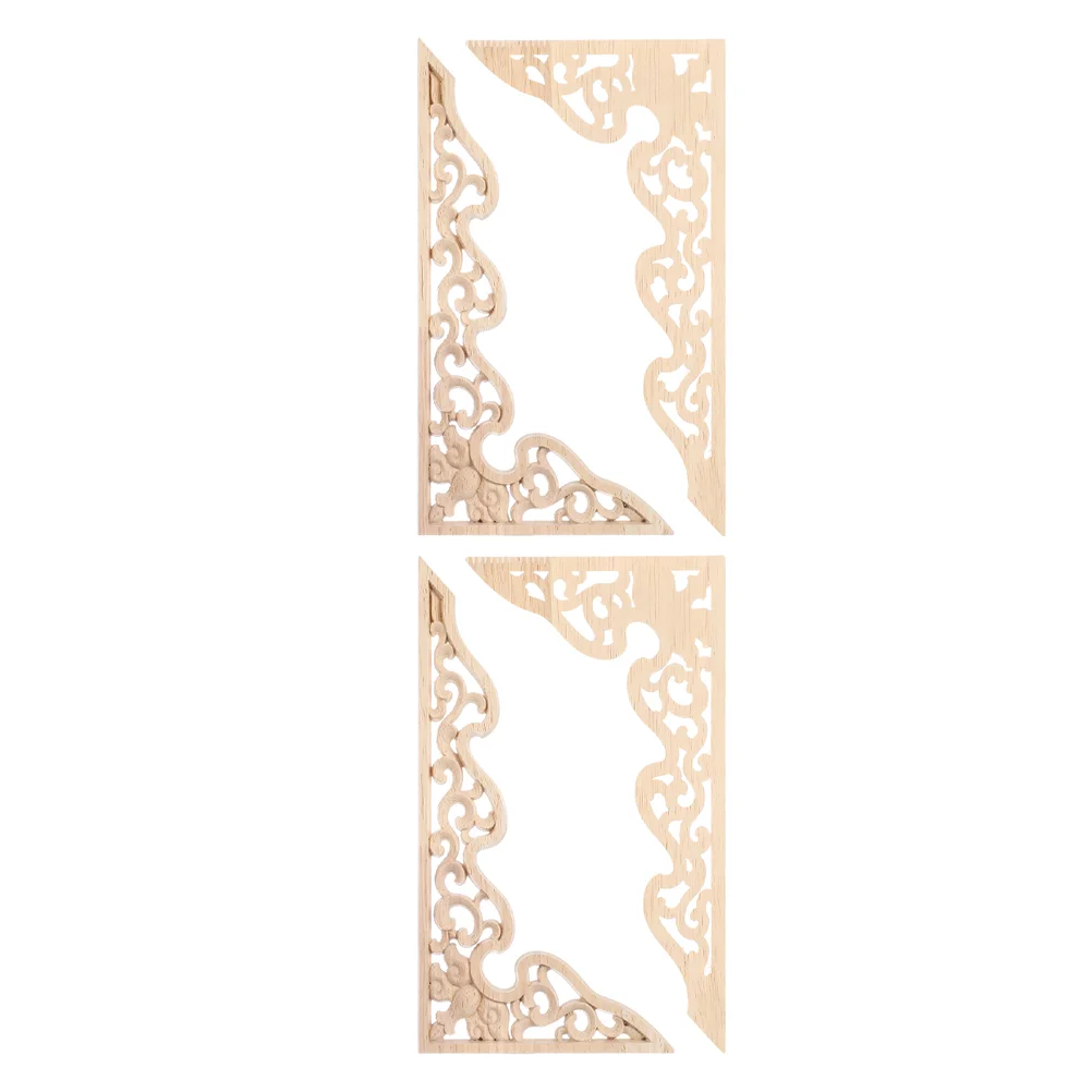 4 Pcs Carved Wood Applique Furniture DIY Cabinet Decorations Bed Decorative Onlay Cupboard Wooden Decals Unpainted Corner