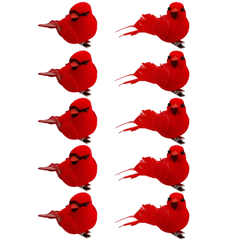 

10Pcs Christmas Artificial Cardinal Birds Small Hanging Ornaments Xmas Tree Garden Party Decoration Tree Branches Birds