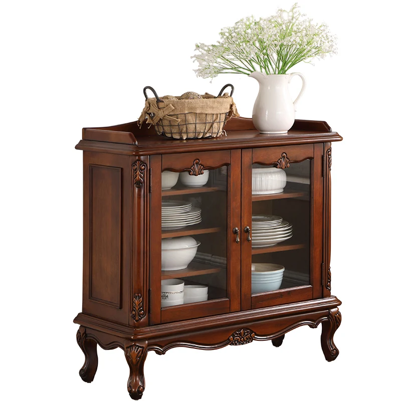 

American all-solid wood dining side tea and wine cabinet, European retro cabinet meal preparation storage cabinet