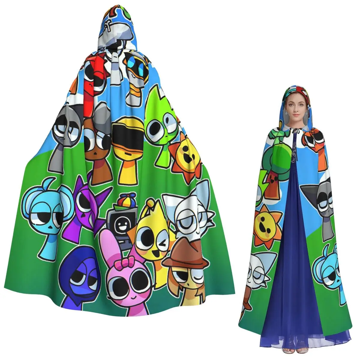 

Incredibox Sprunki Забавная игра Длинный плащ с капюшоном Ведьма Средневековый костюм Косплей Накидка Хэллоуин Вампир Взрослый унисекс