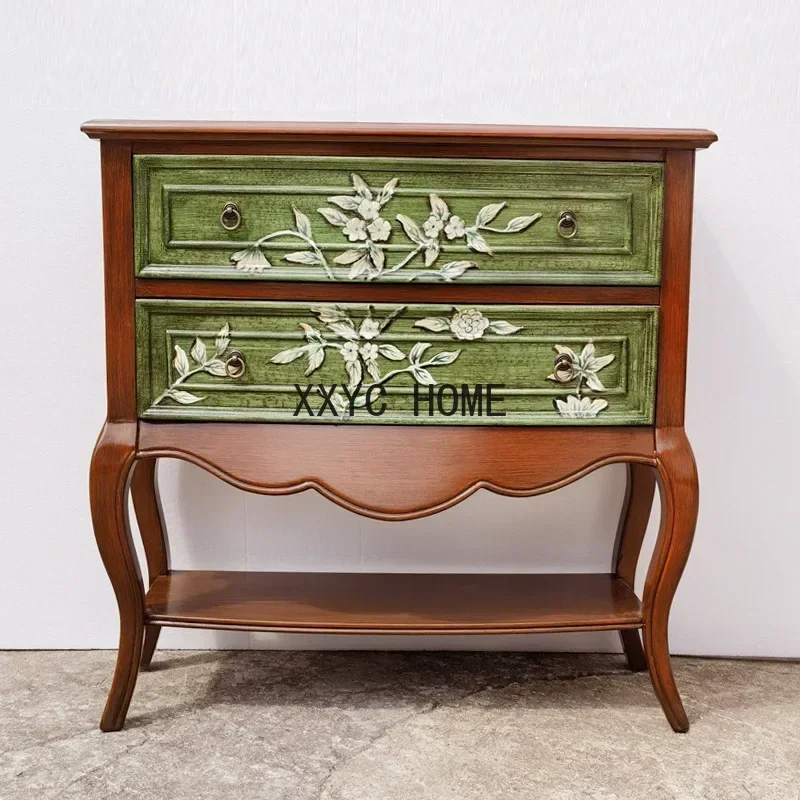Vintage Painted Two Buckets Entrance Cabinet Decorations Decoration Cabinet Art Furniture Walnut Green