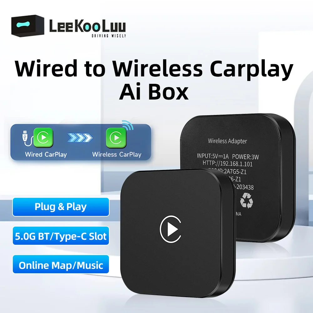 

LeeKooLuu Wired Carplay to Wireless CarPlay AI Box Car Adapter Apple Wireless Carplay Dongle For Kia VW Toyota Peugeot Volvo