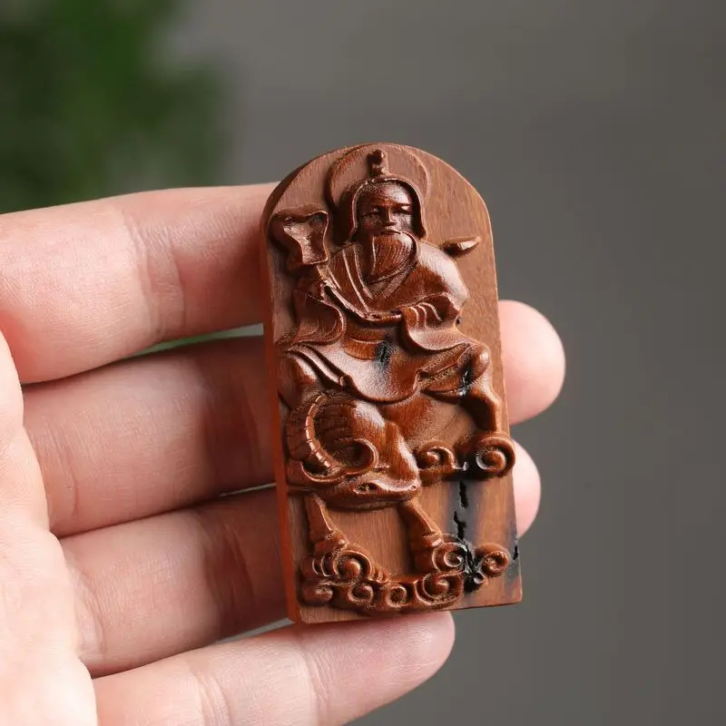 Lightning-struck jujube wood Tai Shang Lao Jun double-sided pendant , peace amulet for personal carry, carved woode