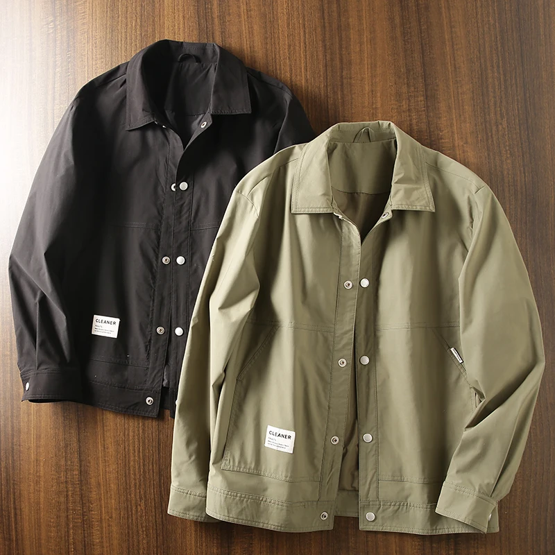 

Высококачественная мужская повседневная модная куртка-рубашка с отложным воротником, новинка весенней коллекции, для работы, с длинным рукавом, приталенного кроя, весна-осень