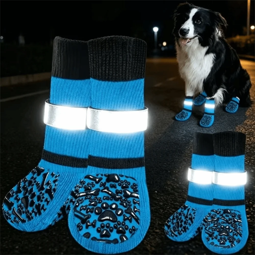 Adjustable Anti-Slip Dog Socks Reflective Soft Dog Shoes Socks Anti Licking Wear Resistant Dog Foot Covers for All-Season