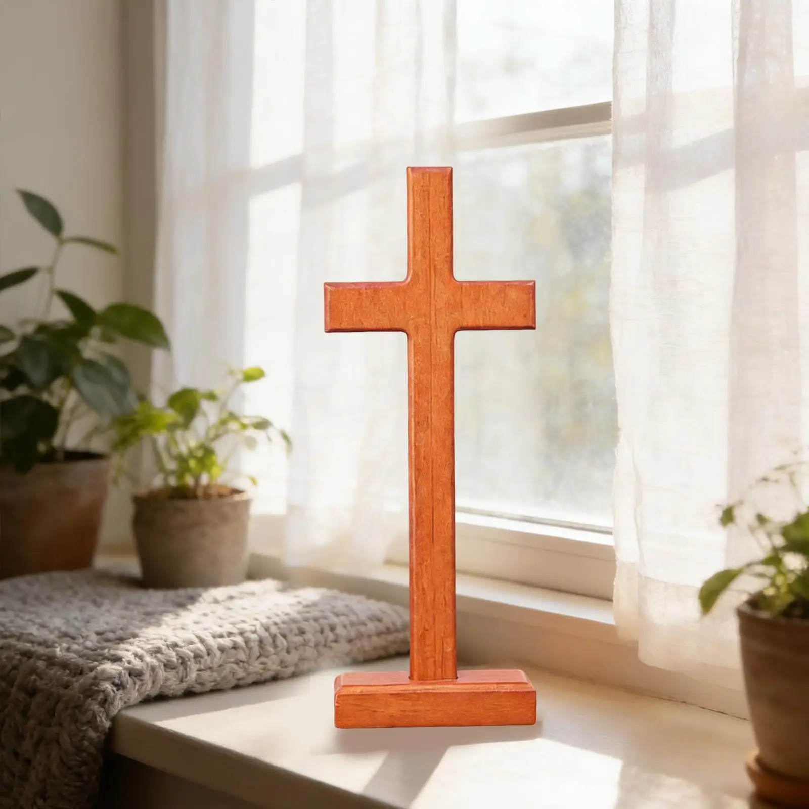 Standing Cross Table Decor Spiritual with Base Plain Sculpture Crucifix Home Decor Wood for Bedroom Altar Cabinet Church Chapel