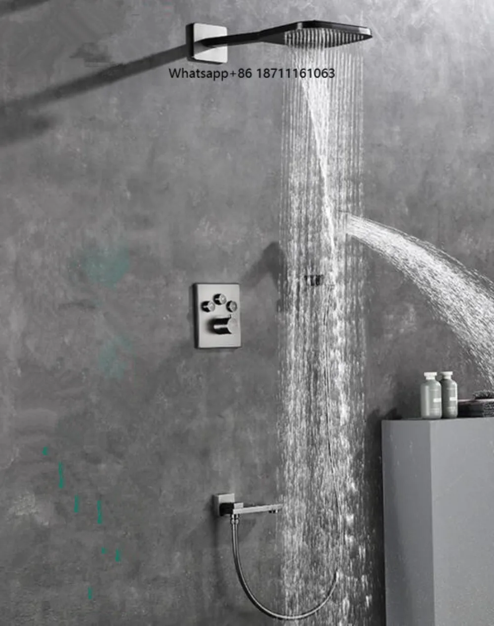

Wall Mounted Rainfall Waterfall 4 Way Bathroom Brass Thermostatic Shower Head System Shower Faucet Set with Tub Spout