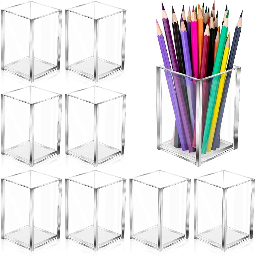 

10 Pack Clear Acrylic Pen Holder Makeup Brush Holder Desktop Pencil Organizer Acrylic Pencil Cup Stationery Organizer Accessory