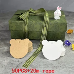 50pcs Blank Kraft Paper Tags Garment Tag Bear Head Shape Gift Tag DIY Price Label Cards with Rope