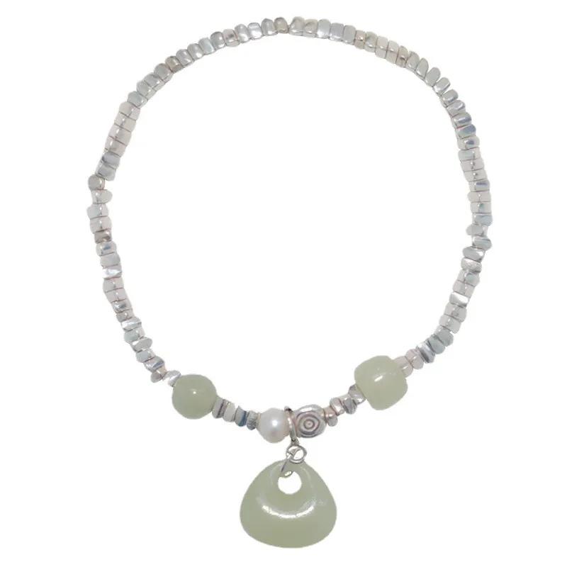 Natural Hetian Jade Broken Silver Money Bag Pendant Bracelet for Women S925 Sterling Silver Retro Design Gifts