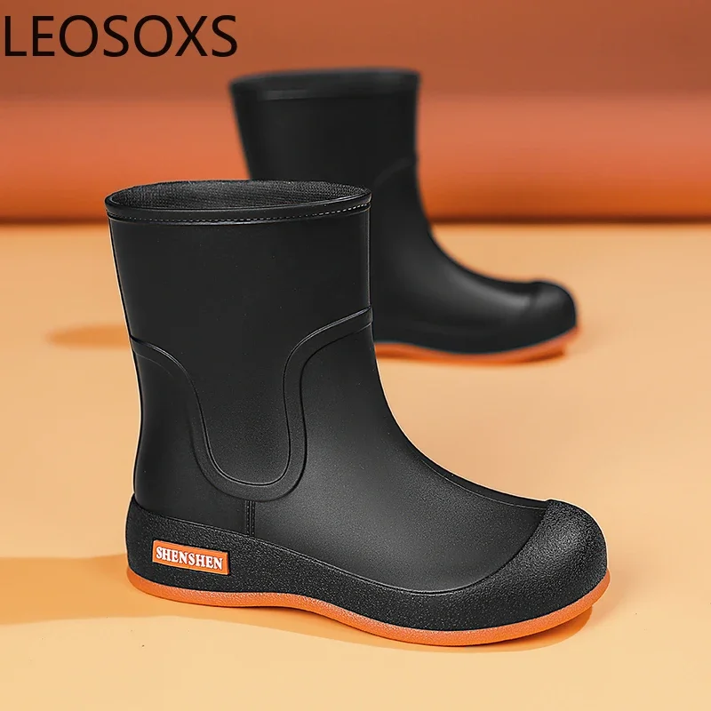 

Rain Boots Women's Four Seasons Mid-tube Waterproof Non-slip Rubber Woman Shoes Fashion Fishing Boot with Cotton Cover New Style