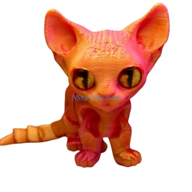 L8RC 3D Printed Cats Realistic Hairless Cats Statues,3D Printed Animal with Flexible Articulated Joints Home Office Decors