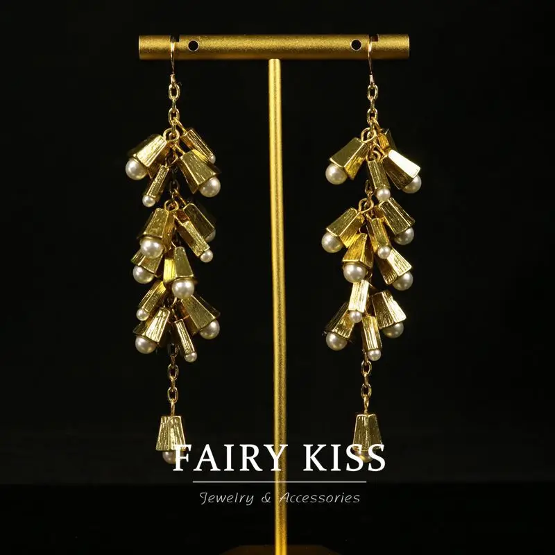 Lily Long Shoulder-Sweeping Earrings Exquisite Elegant Elegant Gold-Plated Earrings High-Grade Personalized Design