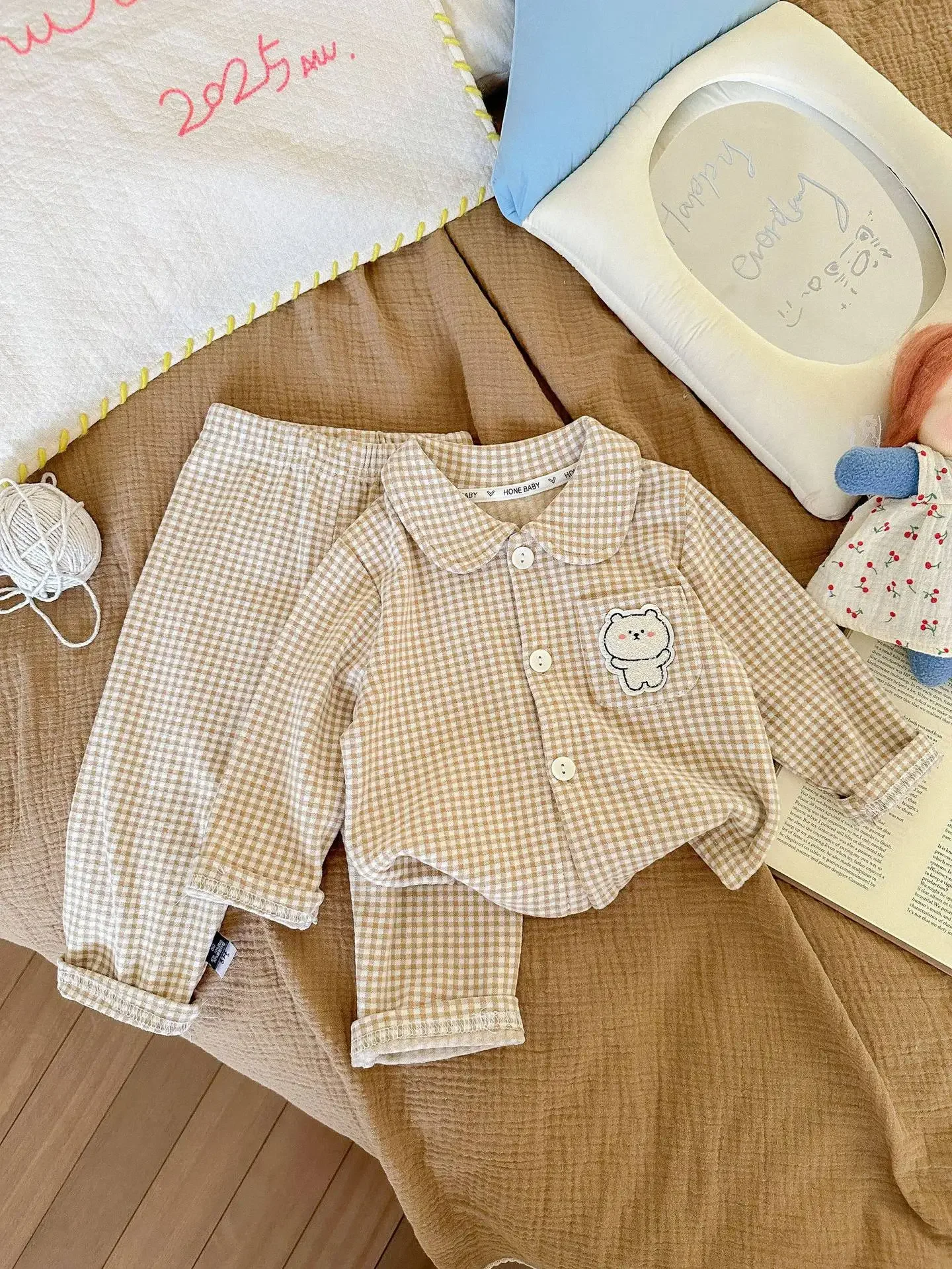 2026 Herbst-Pyjama-Set für Kinder, Lässiges Kariertes Langarm-Hemd mit Revers und Hose, Jugend-Schlafanzug-Bekleidungsset – Detail 29