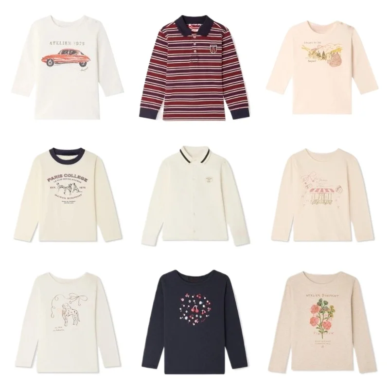 OUYANG&IVAN Boys and Girls Long- Sleeve T-shirt BP2026 Antumn New Children's Casual Undershirt Pure Cotton Top