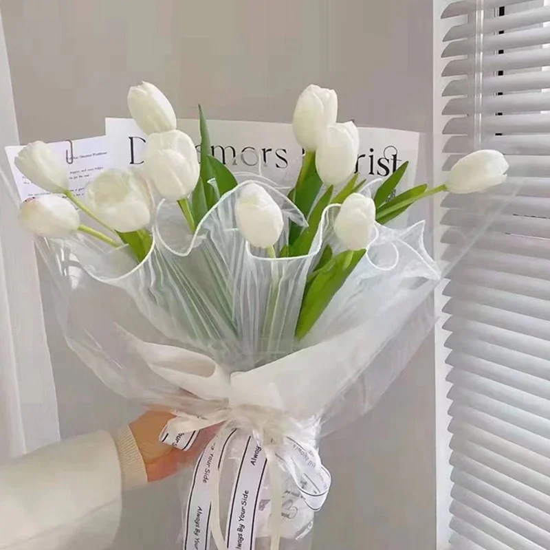 ورق تغليف الزهور الاصطناعية - شبكة زخرفية مموجة من اللؤلؤ الأبيض للباقات، تغليف هدايا الزهور الصناعية، مجعدة F