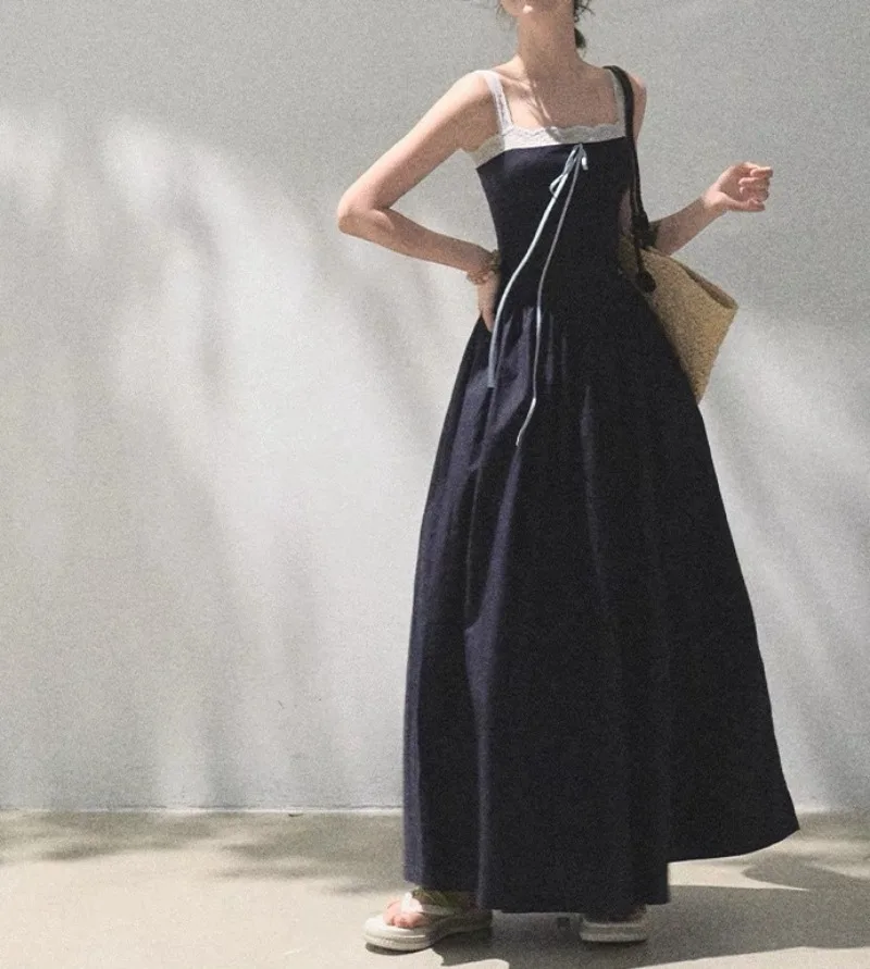 

2025 New Women's Clothing A-line Maxi Dress Autumn Vintage Black Square Collar Retro Style Dress