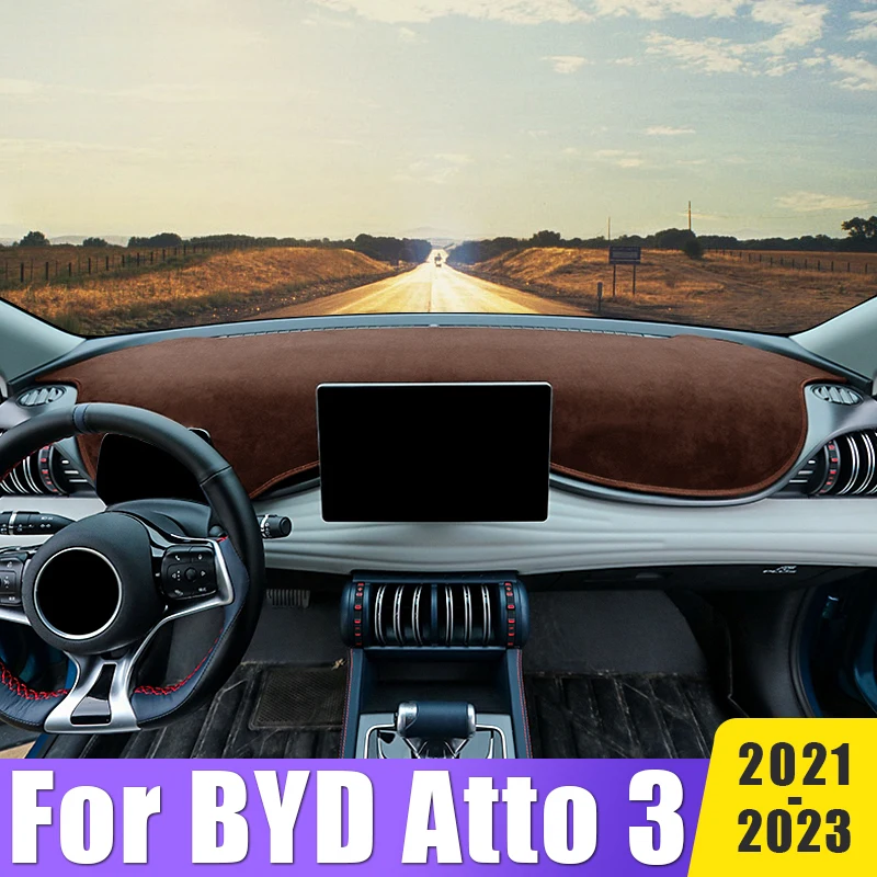 Dashboard Cover Mat For BYD ATTO 3 Yuan Plus EV DM-i 2021 2022 2023 Flannel Non-Slip Pad Instrument Carpets Car Accessories