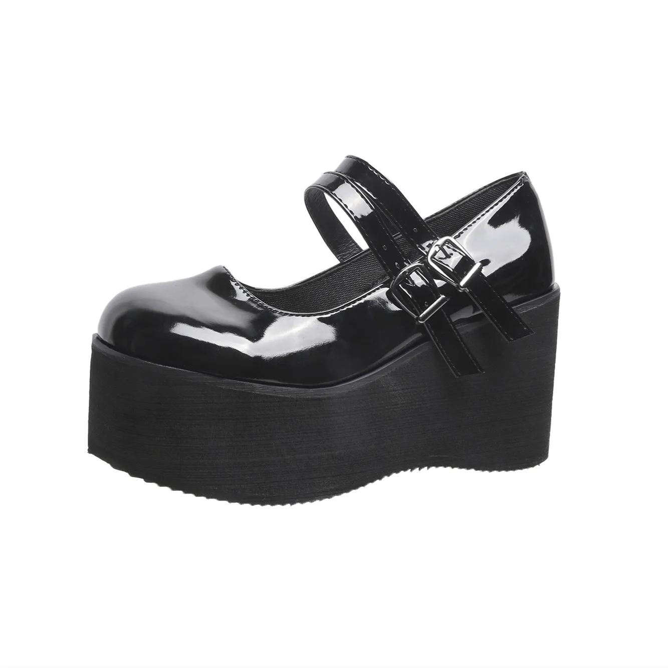 Large Lolita muffin shoes Thick sole single shoes Women\'s high heels British retro small leather shoes soft girls slope heels