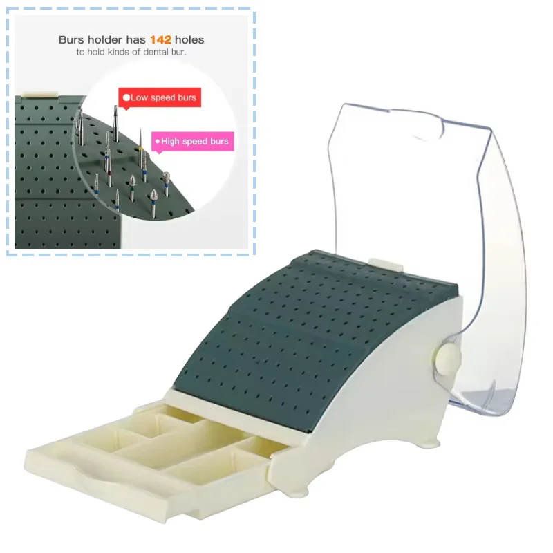 JUMTOP 142 Holes Dental Bur Block Organizer Disinfection Box Dentist Autoclave Sterilizer Case with Lid and Pull Out Drawer