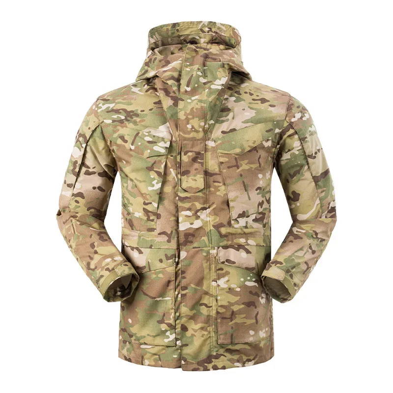 OEMM65 Tactical trench coat camouflage American hooded khaki jacket multi-pocket outdoor training