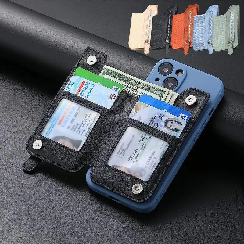 لاصق الهاتف المحفظة حامل بطاقة محفظة من جلد PU للهاتف الخليوي قضية متعددة الوظائف محفظة الهاتف لبطاقات العملات المعدنية #6