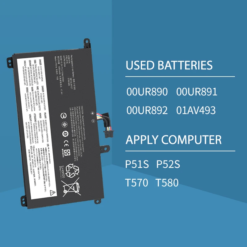 Somi 32WH 01AV493 Original Laptop Battery for Lenovo ThinkPad T570 T580 P51S P52S Series SB10L84121 SB10L84122 SB10L84123