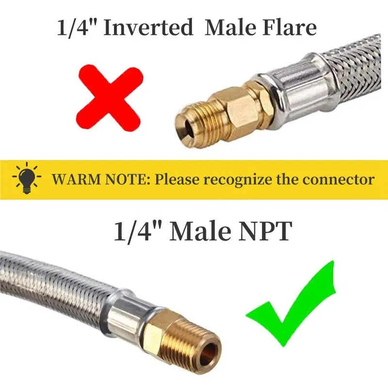AB66-الفولاذ المقاوم للصدأ مضفر لمنظم مرحلتين 2-Pack 1/4 NPT RV خرطوم البروبان، 15 بوصة لموصل ضفيرة خزان البروبان