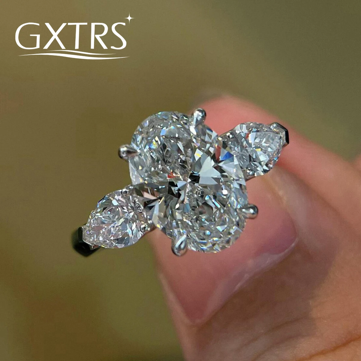GXTRS 2carat Oval Moissanite Rings For Women 925 Sterling Silver 3 Stones Lab Diamond Wedding Party Band Fine Jewelry Certified