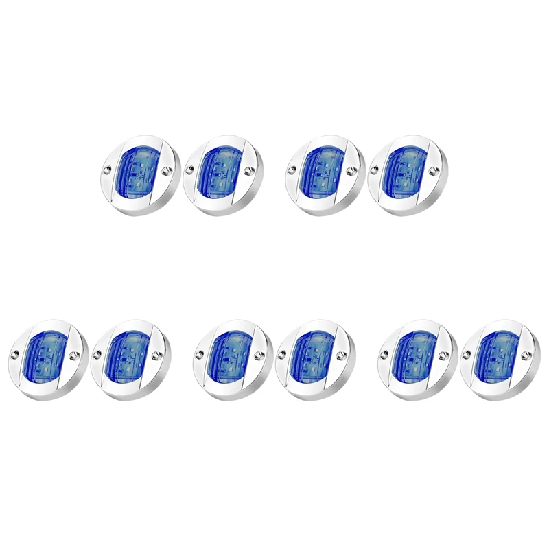 10X DC12V Round Marine Boat LED Courtesy Lights Cabin Deck Stern 6 LED Side Marker Lightnavigatioin Light Blue