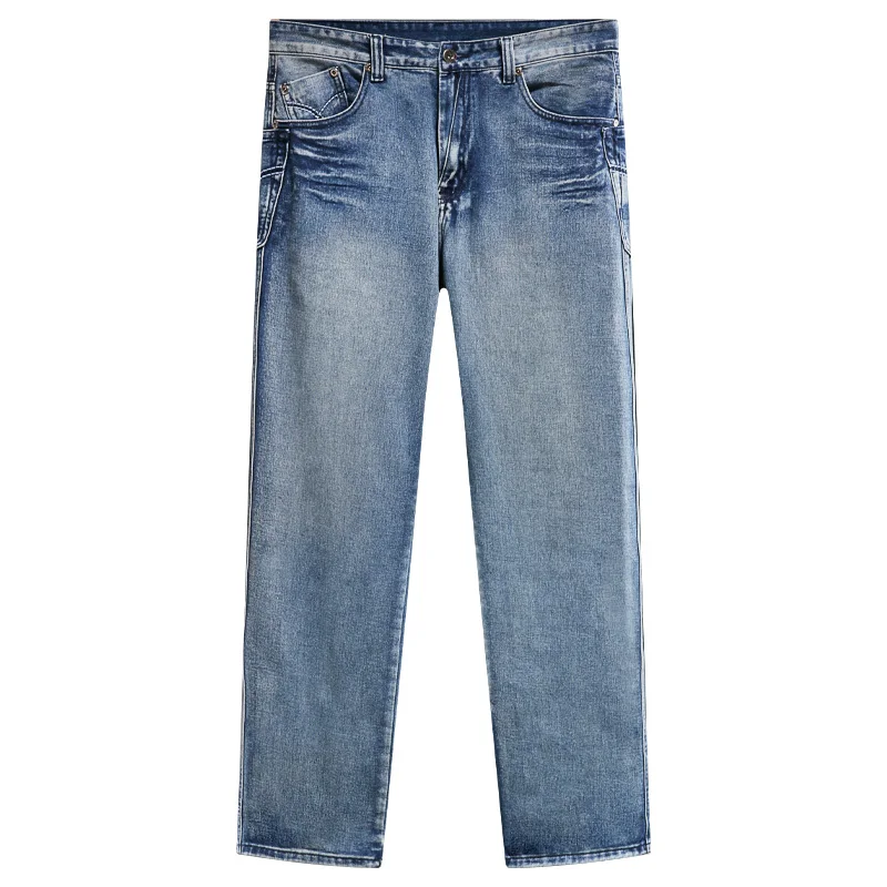 

Large men's pants trend washed retro jeans loose and wide leg floor pants embroidered versatile straight leg high street hip-hop