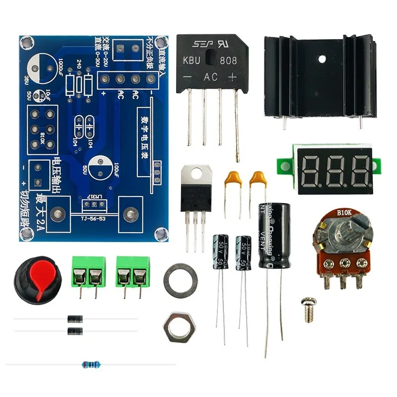 LM317 Power Board Regulator Module 2A with Digital Voltage Display 0-30V Pressure Regulating Electronic DIY Kit