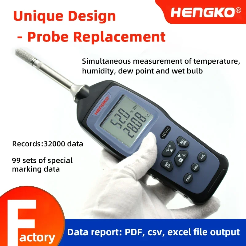 HENGKO HG970 USB المحمولة اللاسلكية المحمولة درجة الحرارة الرطوبة Asair نقطة الندى متر