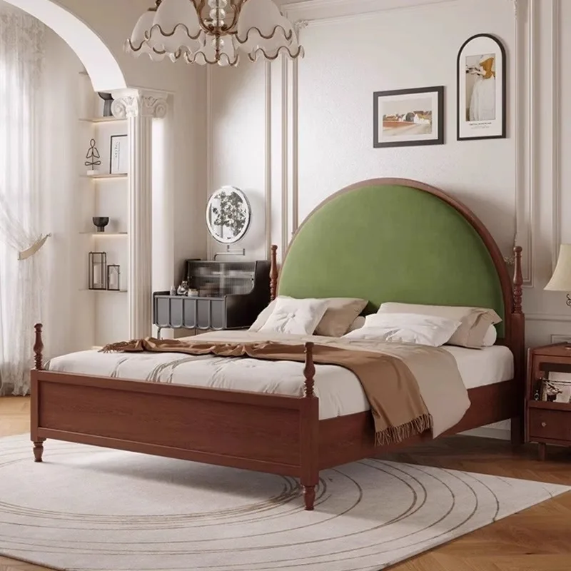 French retro black solid wood bed master bedroom 1.8m double bed American wedding bed medium and ancient high