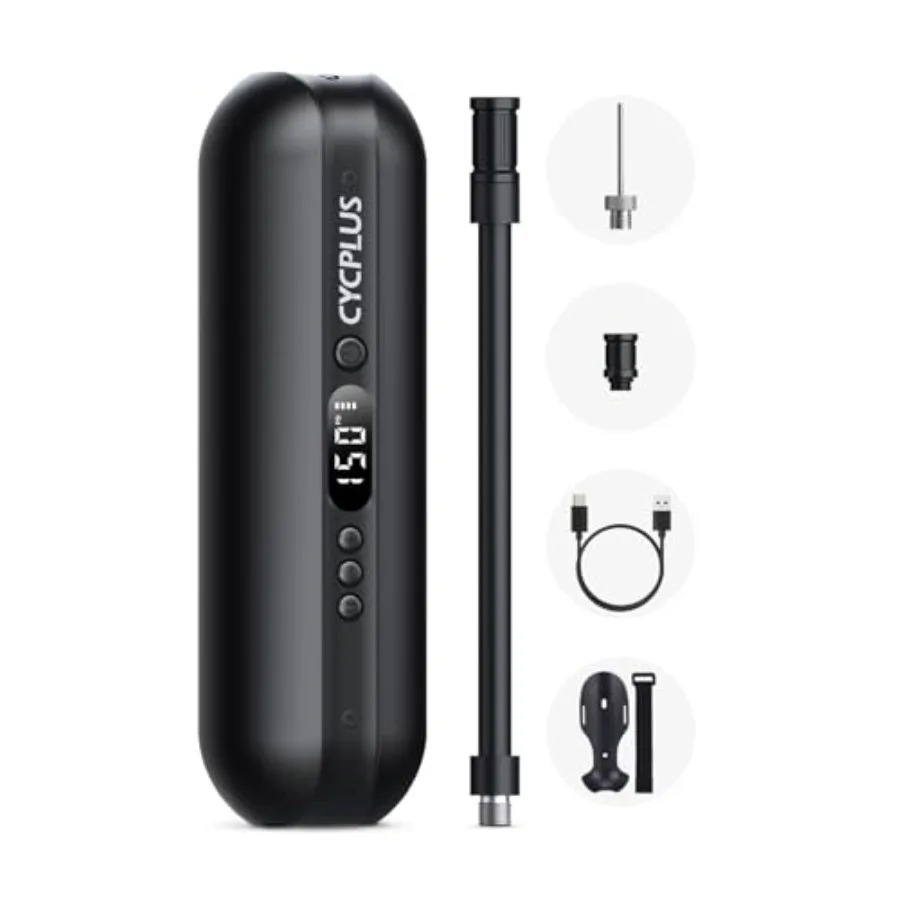 

Электрический воздушный компрессор CYCPLUS, портативный насос для велосипедов и автомобильных шин, максимальное давление 150 PSI, с автоматическим отключением, для ниппелей Presta и Schrader